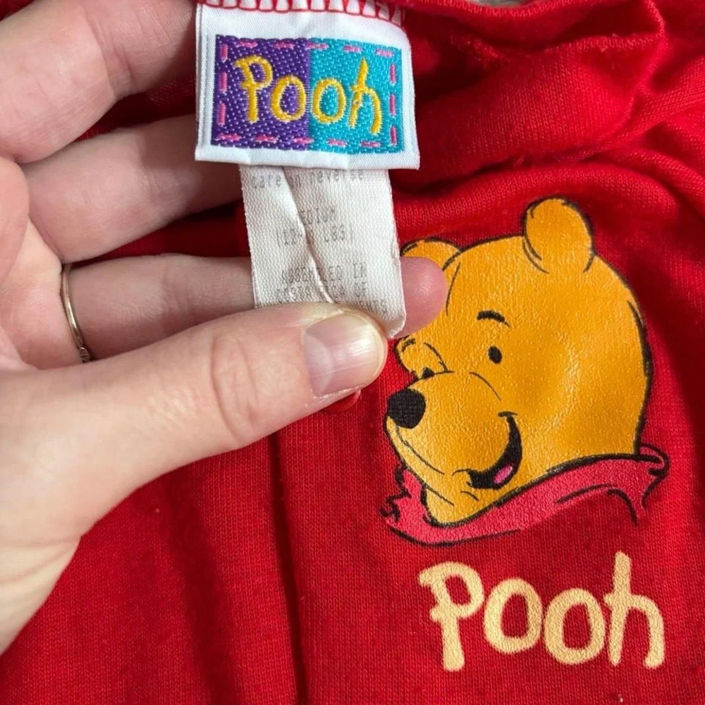 Vintage Winnie‎ The Pooh Baby footie Red Yellow Colorblock Button up